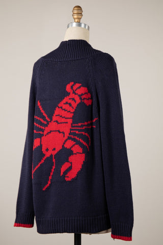 Lucky Lobster Cardigan - Navy/Red - The Salty BabeSweaters