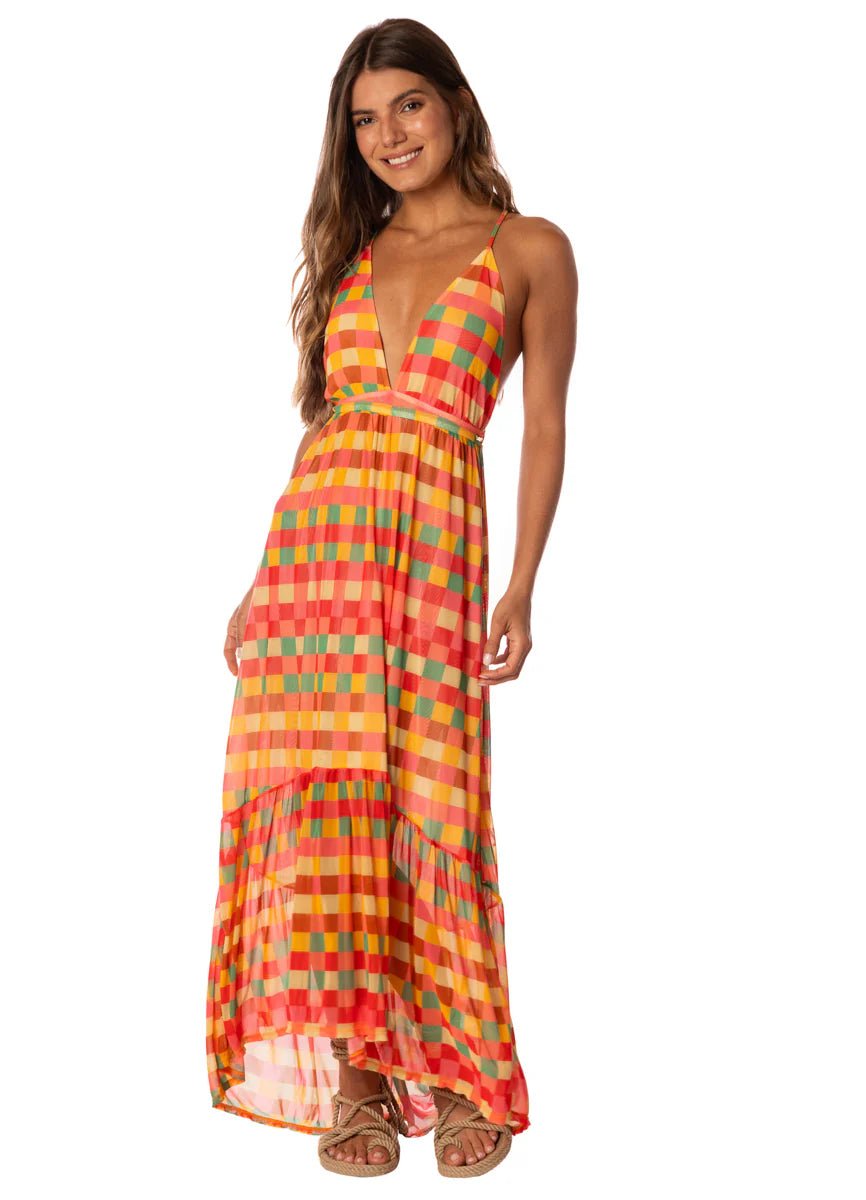 MAAJI Golden Gambit Moon Bay V Long Dress - Open Red The Salty Babe MAAJI Golden Gambit Moon Bay V Long Dress - Open Red The Salty Babe