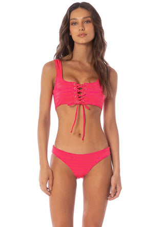 MAAJI Lightpink Flowerbed Flirt Low Rise Thin Side Bikini Bottom - Red - The Salty BabeSwim Bottoms