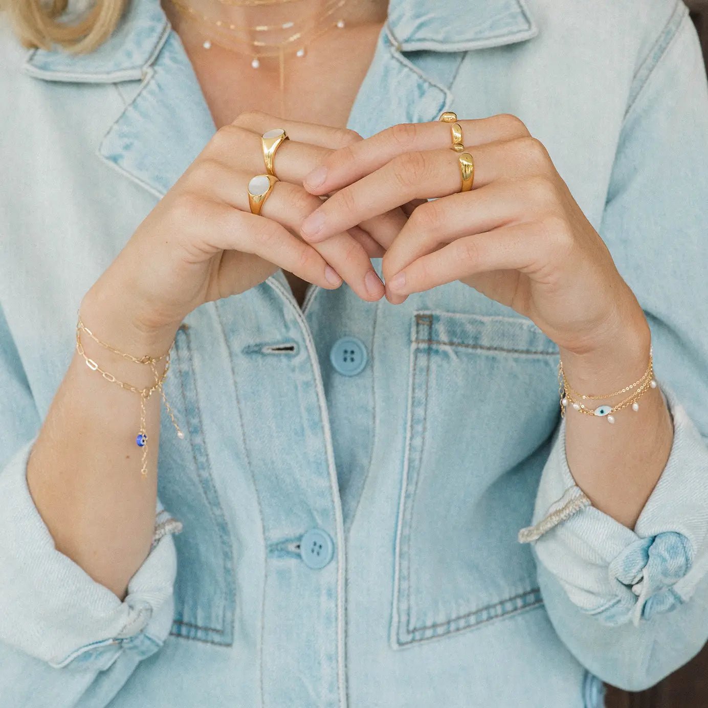 MAY MARTIN Link Chain w/ Evil Eye & Coin Bracelet - The Salty BabeJewelry