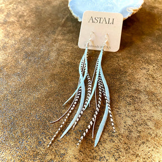 Mini Feather Earrings - Light Turquoise & Grizzly/Silver - The Salty BabeJewelry