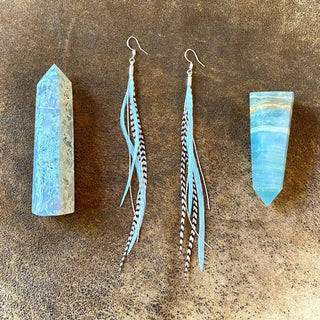 Mini Feather Earrings - Light Turquoise & Grizzly/Silver - The Salty BabeJewelry