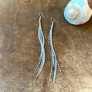 Mini Feather Earrings - Light Turquoise & Grizzly/Silver - The Salty BabeJewelry