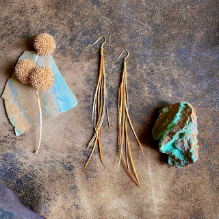 Mini Feather Earrings - Natural Mix/Gold, Boho Western - The Salty BabeJewelry