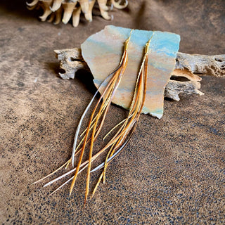 Mini Feather Earrings - Natural Mix/Gold, Boho Western - The Salty BabeJewelry