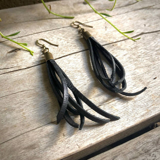 Mini Tassel Earrings - Black, Western Short Leather Earrings - The Salty BabeJewelry