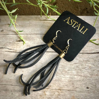 Mini Tassel Earrings - Black, Western Short Leather Earrings - The Salty BabeJewelry