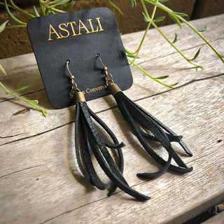 Mini Tassel Earrings - Black, Western Short Leather Earrings - The Salty BabeJewelry