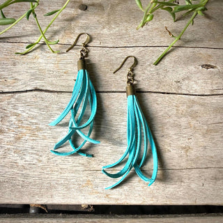Mini Tassel Earrings - Turquoise, Western Short Leather - The Salty BabeJewelry
