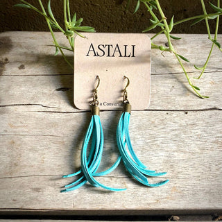 Mini Tassel Earrings - Turquoise, Western Short Leather - The Salty BabeJewelry