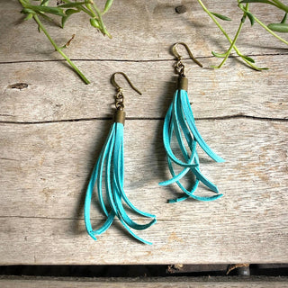 Mini Tassel Earrings - Turquoise, Western Short Leather - The Salty BabeJewelry