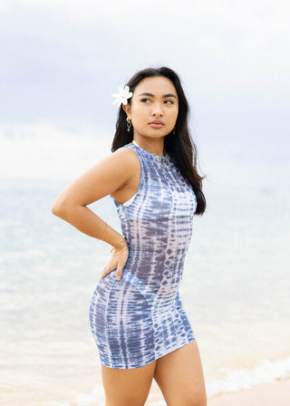 Mirage Mesh Mini Dress - Tide Dye Indigo - The Salty BabeCover Up