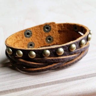 Multi-Strand Leather Cuff with Antique Gold Studs - The Salty BabeJewelry