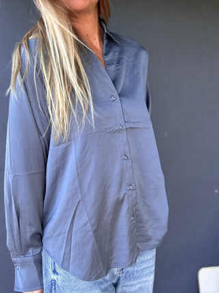 Navy Sheen Button - Up Shirt - The Salty BabeLong Sleeve Shirt