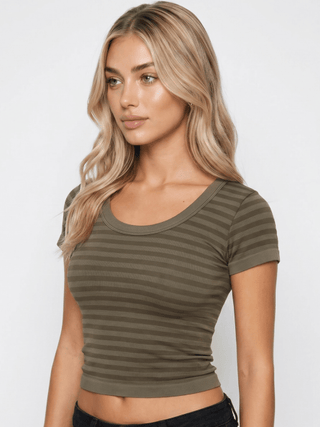 NIKIBIKI Striped Scoop Neck Top in Earth Olive | The Salty Babe