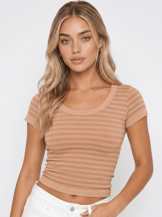 NIKIBIKI Striped Scoop Neck Top in Milk tea | The Salty Babe
