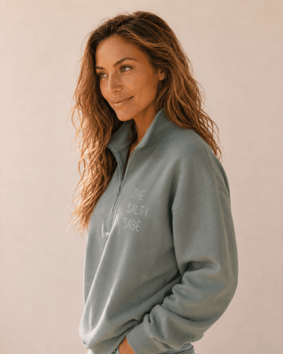 Ocean Made Me Salty Quarter-Zip Sweatshirt — Sage - The Salty BabeSweatshirt