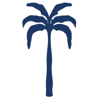 Navy blue palm tree icon on a white background