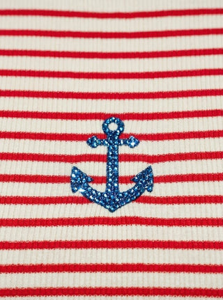 Pamela Striped Anchor Beaded Tee - The Salty BabeTop