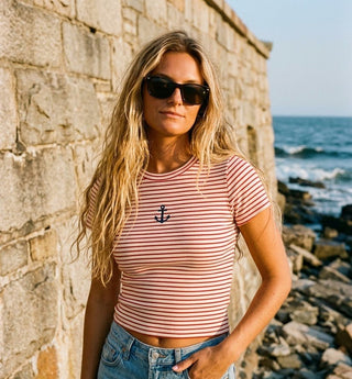 Pamela Striped Anchor Beaded Tee - The Salty BabeTop