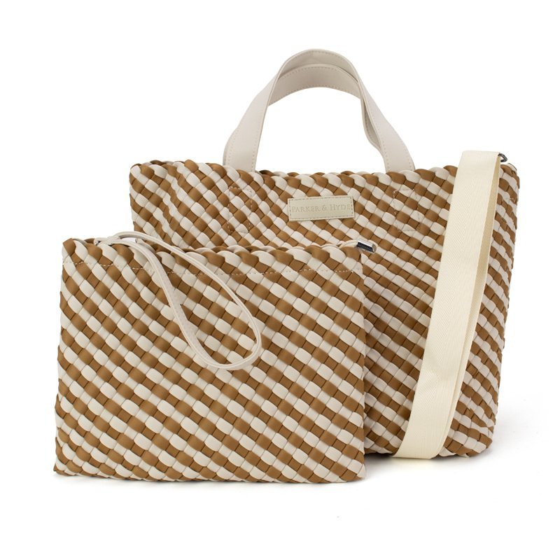 PARKER & HYDE Hampton Classic Wove Tote Bag - Camel/Bone - The Salty BabeBags