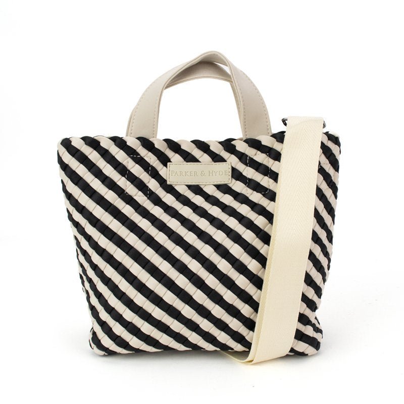 PARKER & HYDE Hampton Woven Mini Tote Bag - Black/Bone - The Salty BabeBags