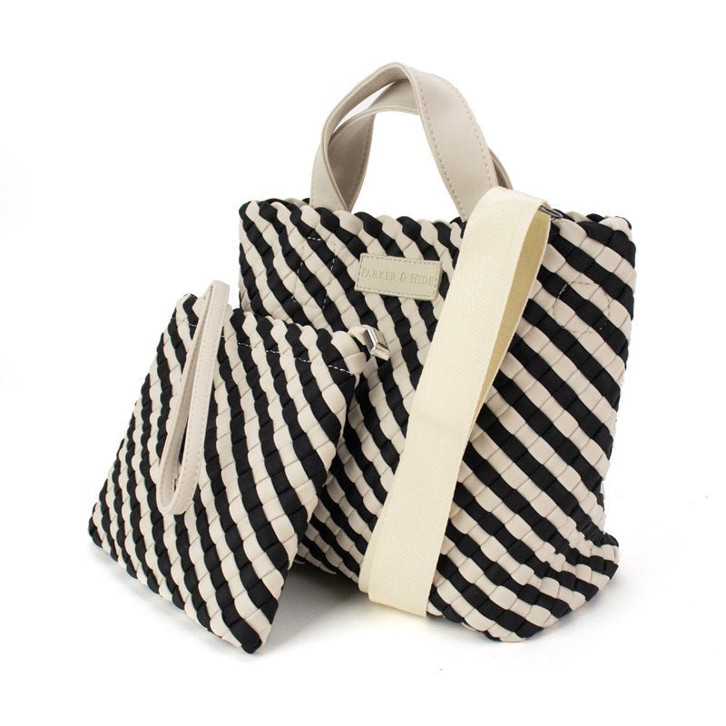 PARKER & HYDE Hampton Woven Mini Tote Bag - Black/Bone - The Salty BabeBags