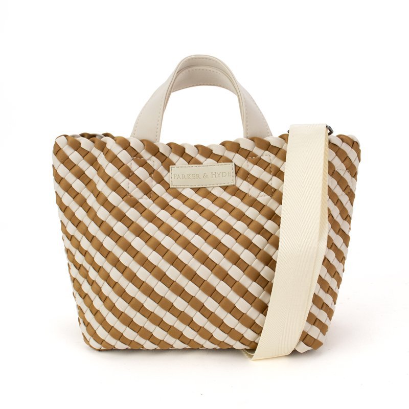 PARKER & HYDE Hampton Woven Mini Tote Bag - Camel/Bone - The Salty BabeBags