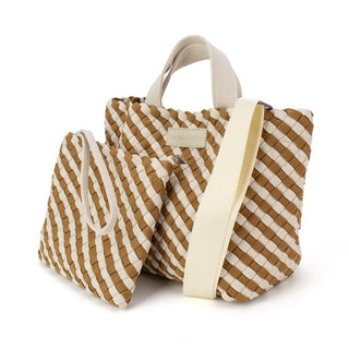 PARKER & HYDE Hampton Woven Mini Tote Bag - Camel/Bone - The Salty BabeBags