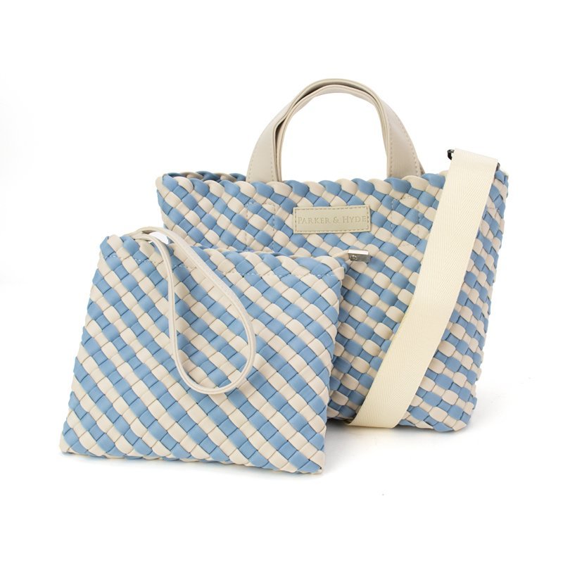 PARKER & HYDE Hampton Woven Mini Tote Bag - Denim/Bone - The Salty BabeBags