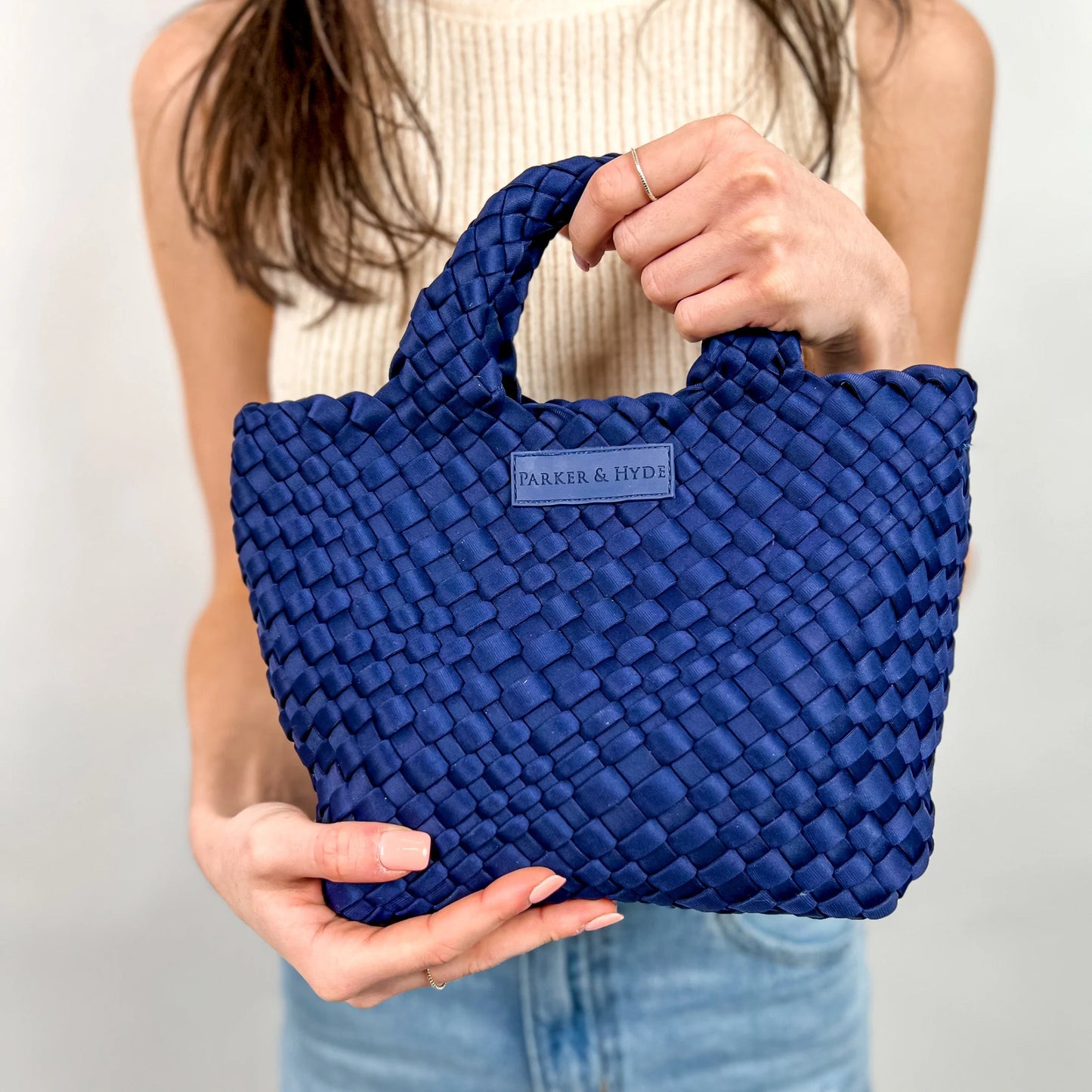 PARKER & HYDE Mini Woven tote bag - Navy - The Salty BabeBags