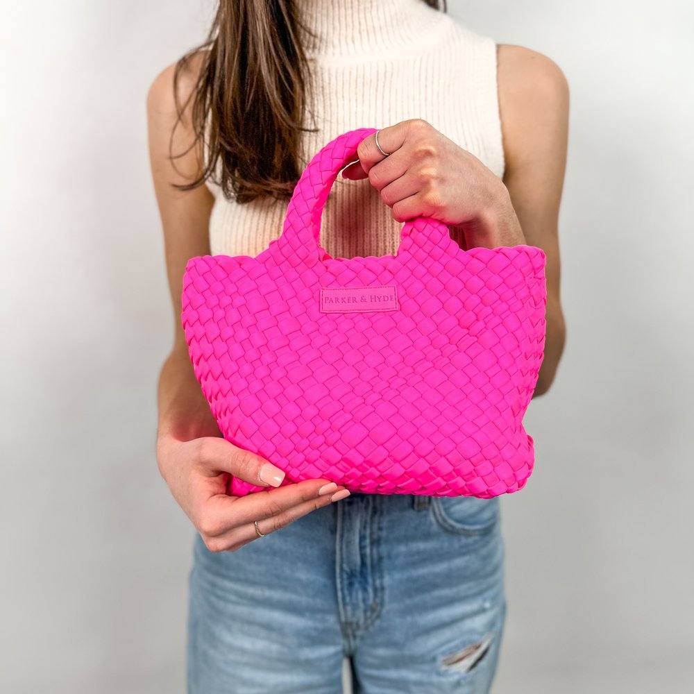 PARKER & HYDE Mini Woven Tote Bag - Neon Pink - The Salty BabeBags