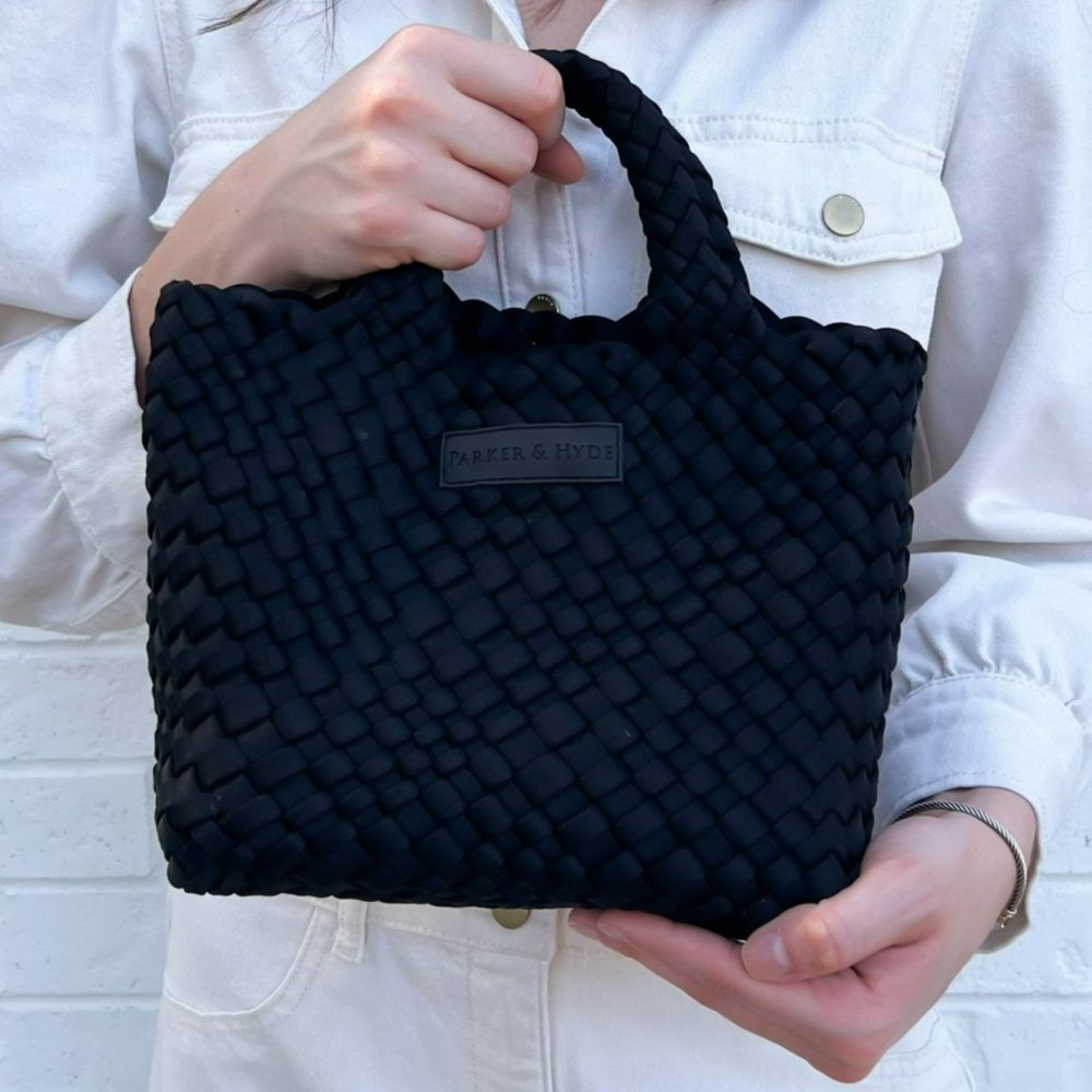 PARKER & HYDE Woven Mini Tote Bag - Jet Black - The Salty BabeBags