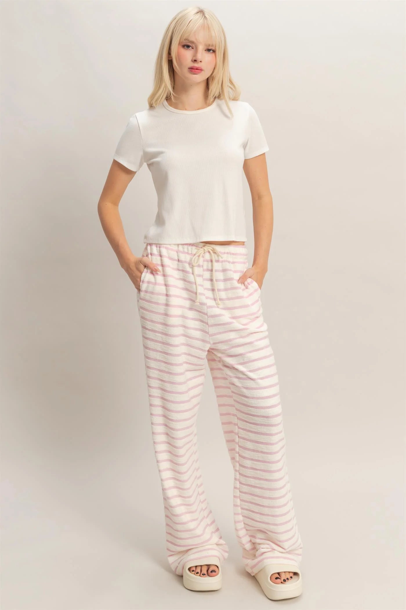 Pink and White Striped Pants - Salty Babe Pants