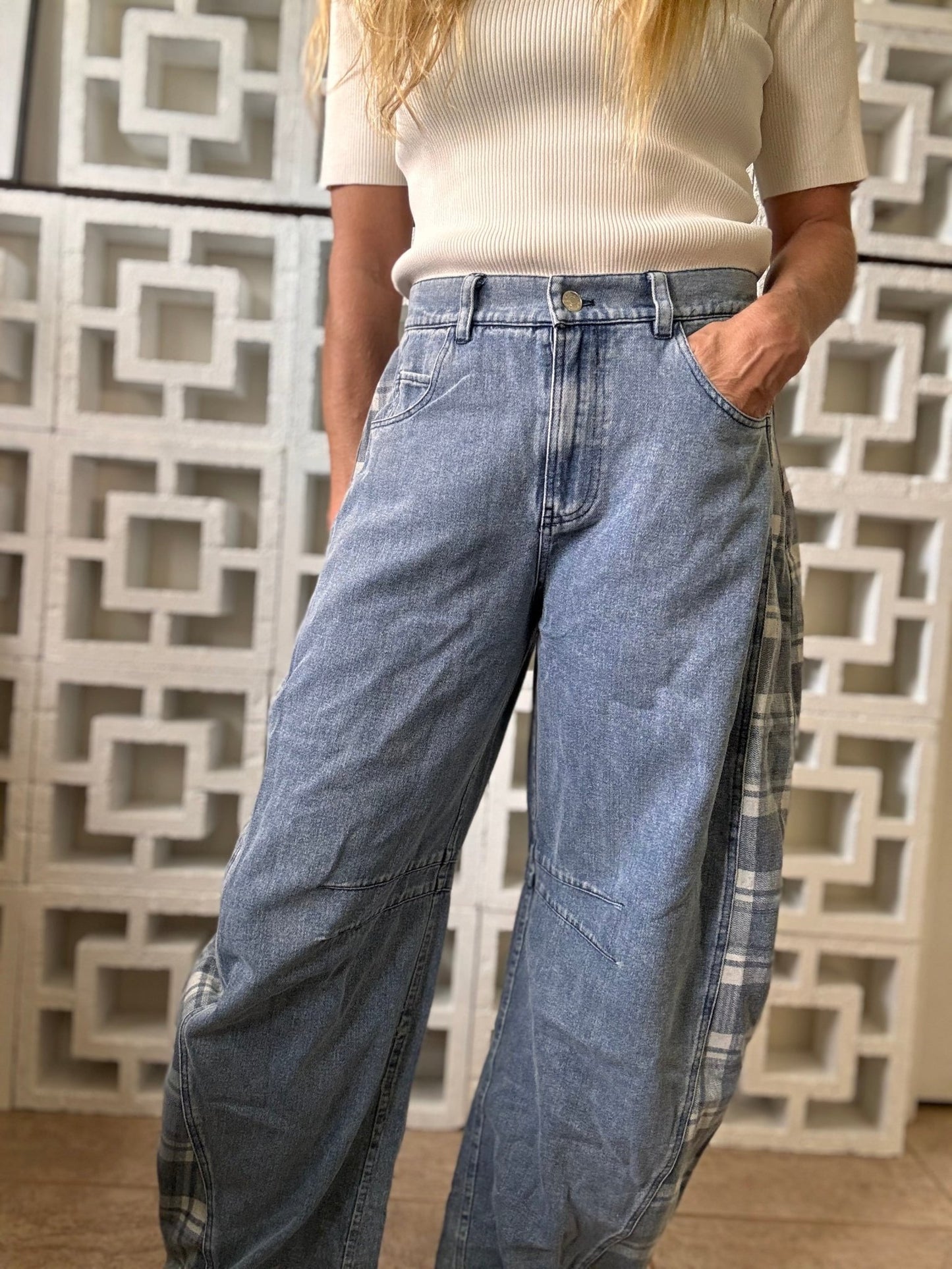 Plaid Play Barrel Jeans - The Salty BabeDenim Pants