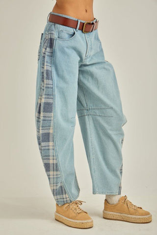 Plaid Play Barrel Jeans - The Salty BabeDenim Pants