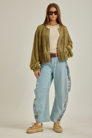 Plaid Play Barrel Jeans - The Salty BabeDenim Pants