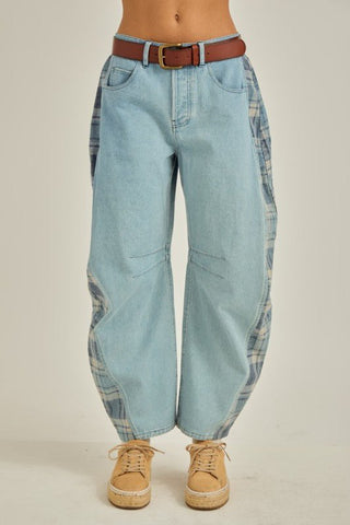 Plaid Play Barrel Jeans - The Salty BabeDenim Pants