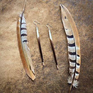 Porcupine Quill Earrings - Long, Black/Brown & Ivory, Silver - The Salty BabeJewelry