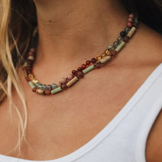 Raw Baltic Sea Amber & Stone Rainbow Necklace | The Salty Babe