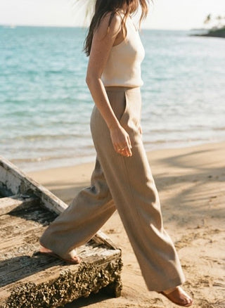 RHTHYM Linen Whip Stitch Wide Leg Pant - Natural - The Salty BabePants
