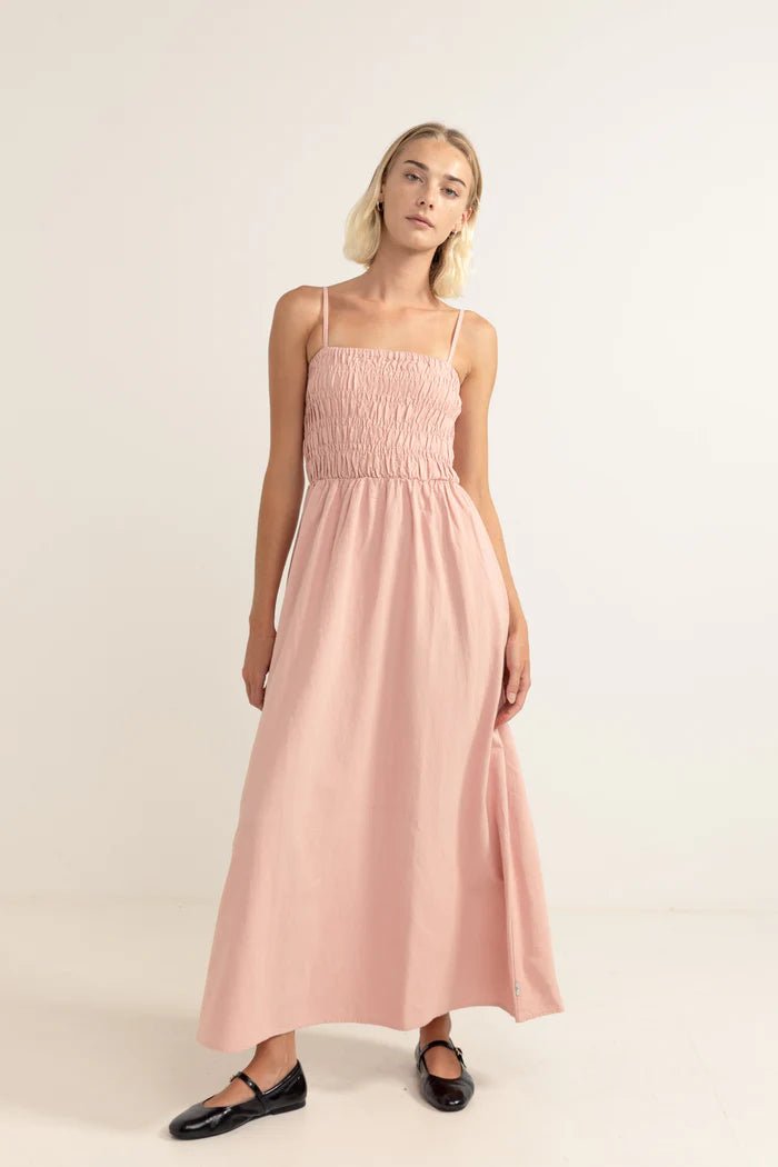 RHTYHM Classic Shirred Midi Dress - Rose The Salty Babe RHTYHM Classic Shirred Midi Dress - Rose The Salty Babe