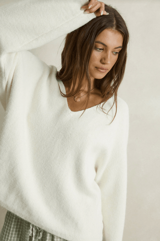 RHYTHM Adele Oversized Long Sleeve Knit Top in Cream