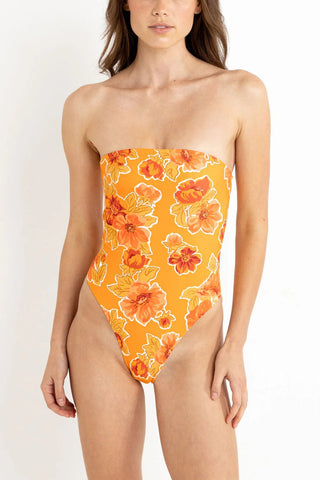 RHYTHM Ayla Floral Strapless One - Piece Swimsuit - Orange - The Salty BabeOne Piece Swimsuits