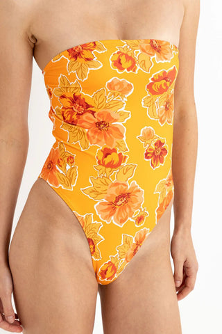 RHYTHM Ayla Floral Strapless One - Piece Swimsuit - Orange - The Salty BabeOne Piece Swimsuits