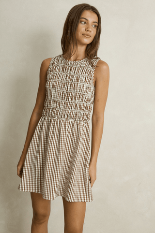 RHYTHM Capri Check Mini Dress in Brown