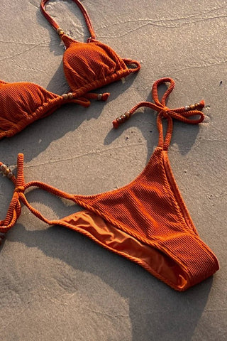 RHYTHM Del Mar Textured Tie Side Hi Cut Bikini Bottom - Burnt Orange - The Salty BabeSwim Bottoms