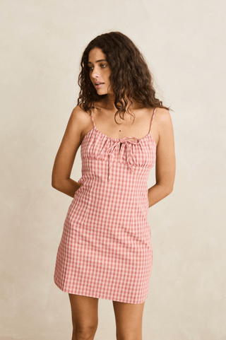 RHYTHM Kirra Check Gathered Mini Dress - Pink - The Salty BabeDresses