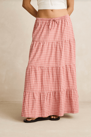 RHYTHM Kirra Check Tiered Maxi Skirt - Pink - The Salty BabeSkirts