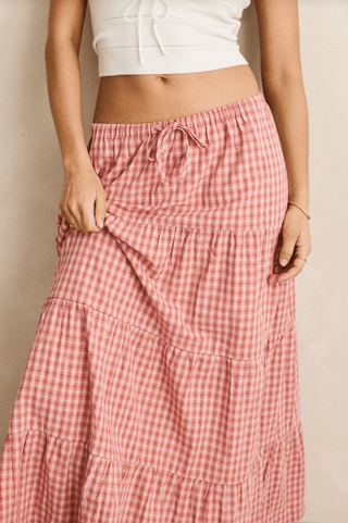 RHYTHM Kirra Check Tiered Maxi Skirt - Pink - The Salty BabeSkirts